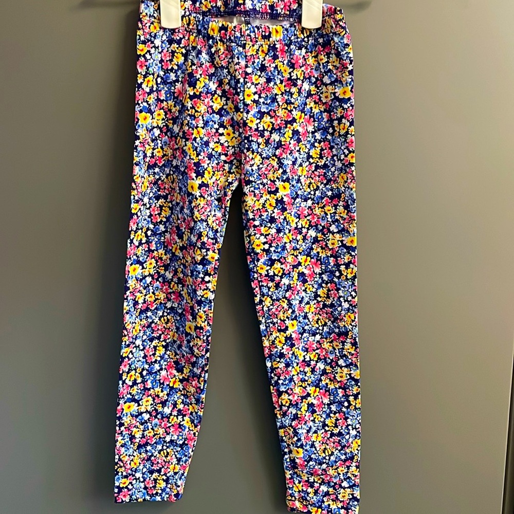 Old Navy Girls Floral Leggings Blue Pink Yellow Flower Print 5T Full Length